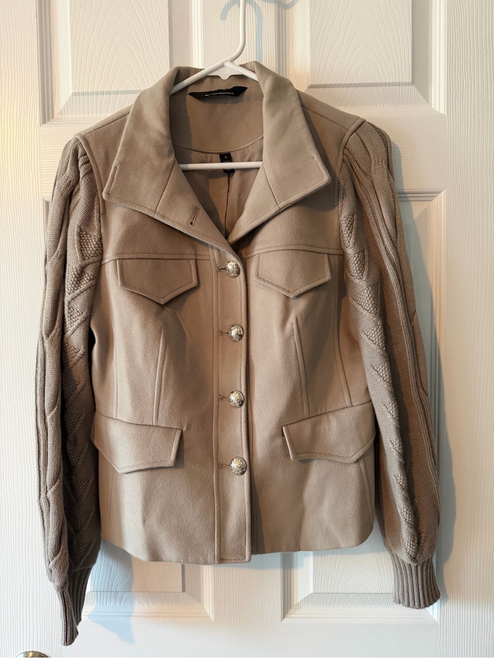 White House Black market Knit-Sleeve Button Front Jacket